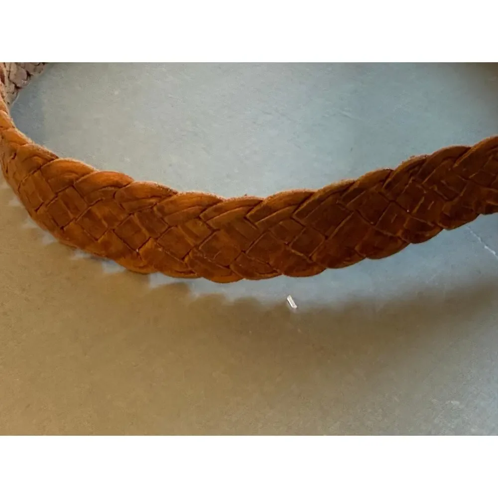 Chico's Vintage Braided Leather Belt Western Silver Agate Stone Buckle Boho M/L
